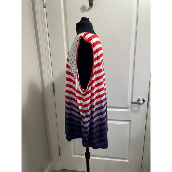 New Directions Women's 3XL Patriotic Striped Tank Top Lace Accents - Picture 2 of 8